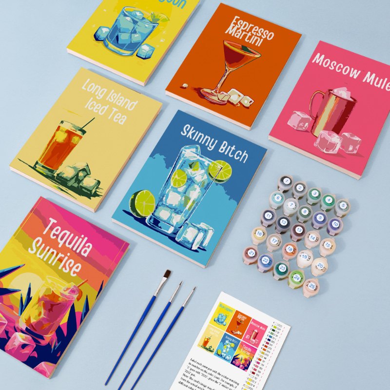 Malen nach Zahlen - 6 Mini-Gem?lde | Happy Hour Cocktail-Set