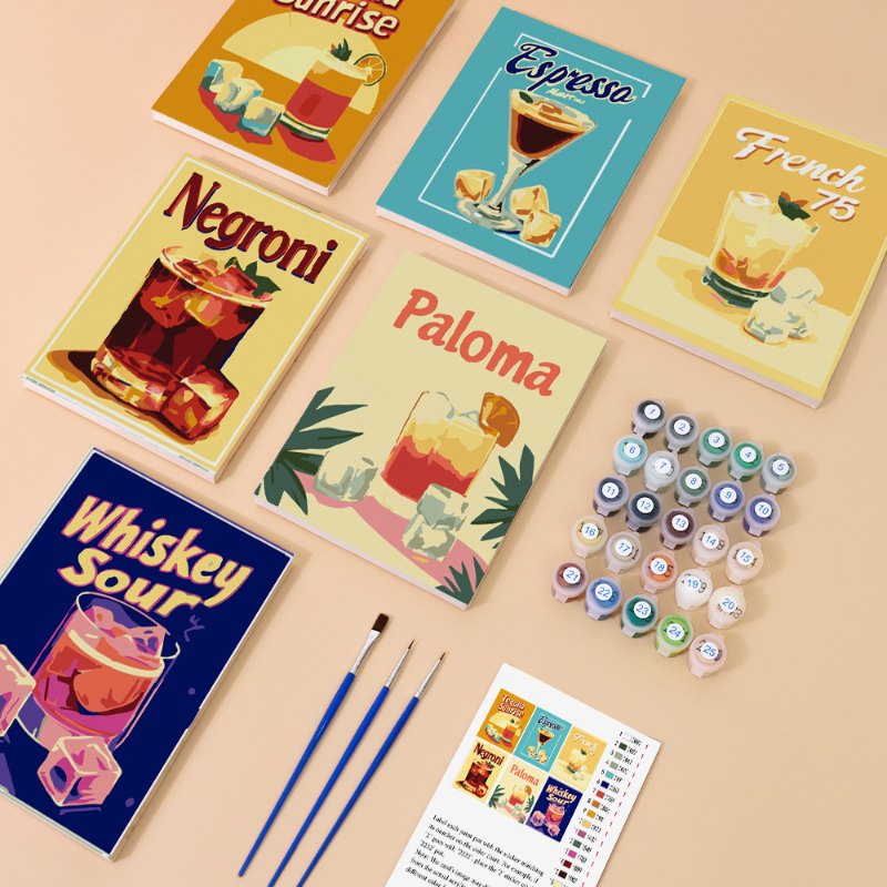 Malen nach Zahlen - 6 Mini-Gem?lde | Wundersch?nes Cocktail-Set