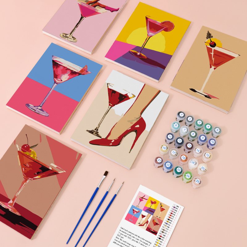 Malen nach Zahlen - 6 Mini-Gem?lde | schickes Cocktailset
