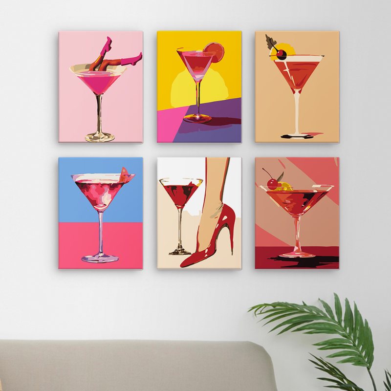 Malen nach Zahlen - 6 Mini-Gem?lde | schickes Cocktailset