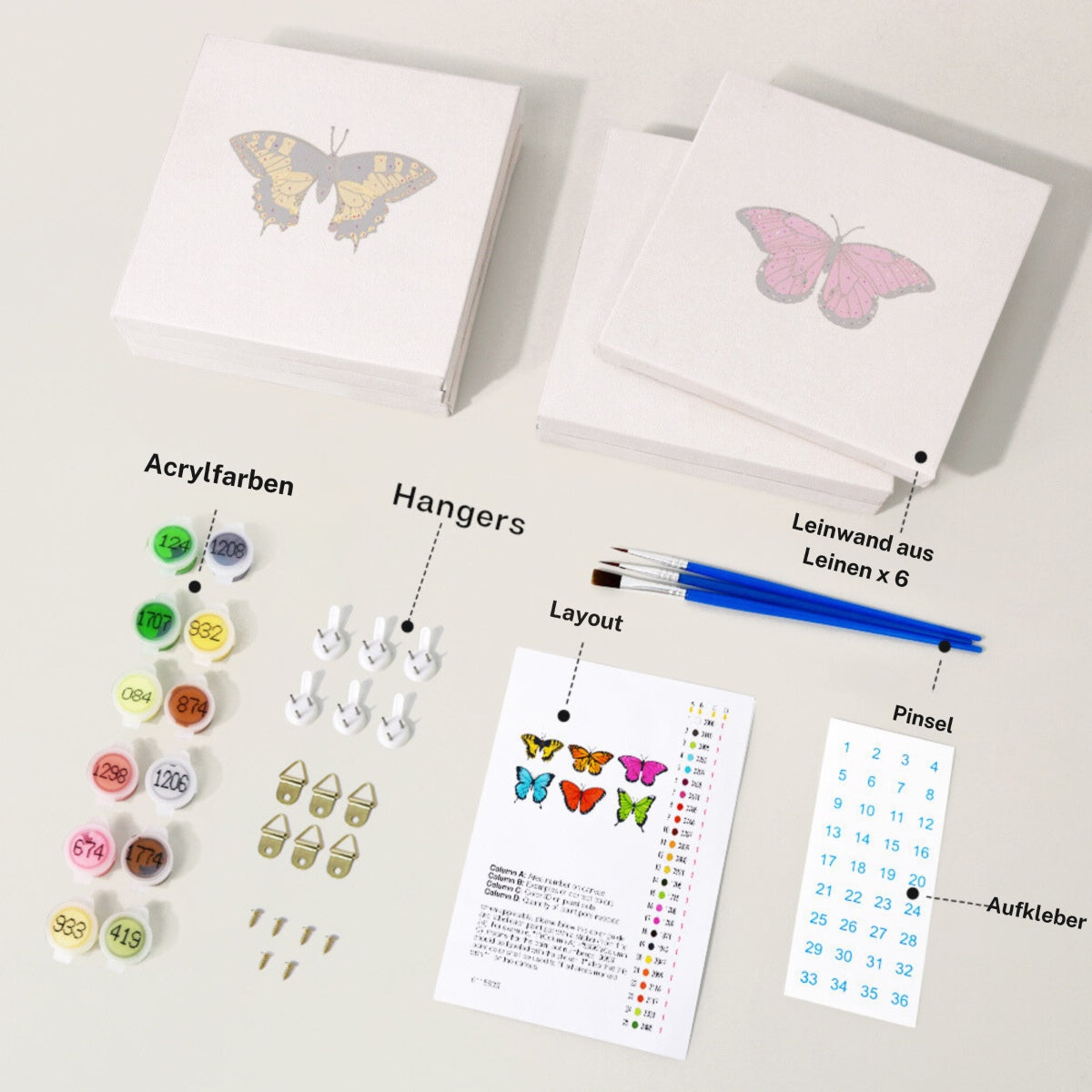 Malen nach Zahlen - 6 Mini-Gem?lde | Schmetterlings-Set
