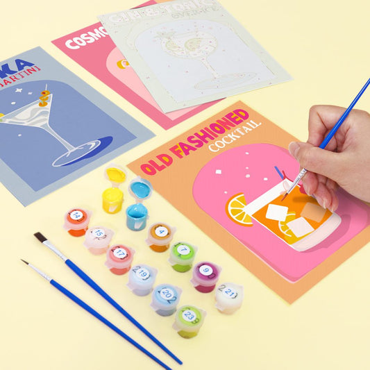Malen nach Zahlen - 6 Mini-Gem?lde |  Buntes Cocktail-Set