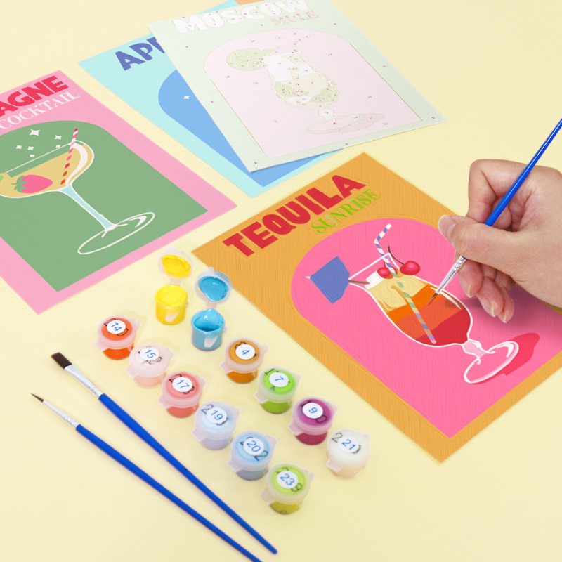 Malen nach Zahlen ¨C 6 Mini-Gem?lde | Sip & Paint Cocktail-Set