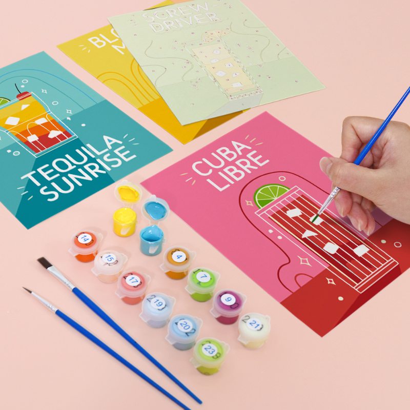 Malen nach Zahlen ¨C 6 Mini-Gem?lde | Paint & Pour Cocktail-Set