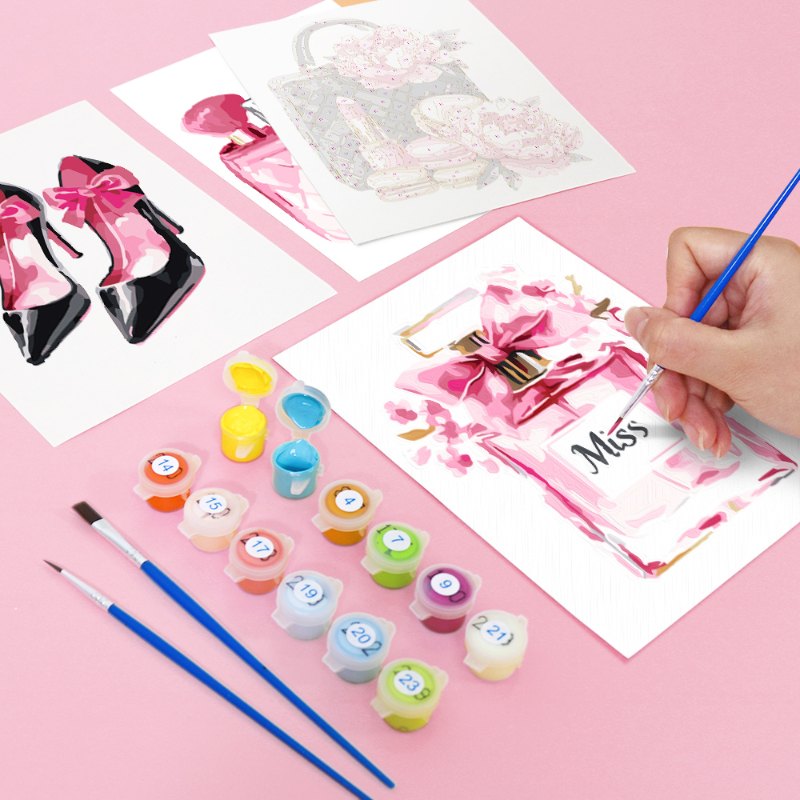 Malen nach Zahlen ¨C 6 Mini-Gem?lde | Pink glamour Set