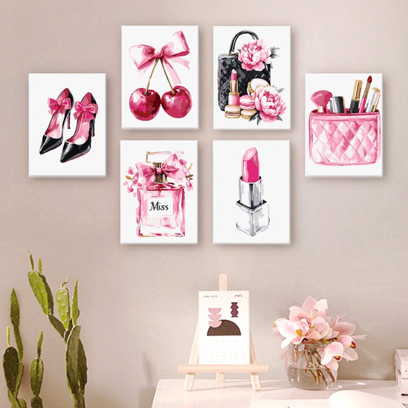 Malen nach Zahlen ¨C 6 Mini-Gem?lde | Pink glamour Set