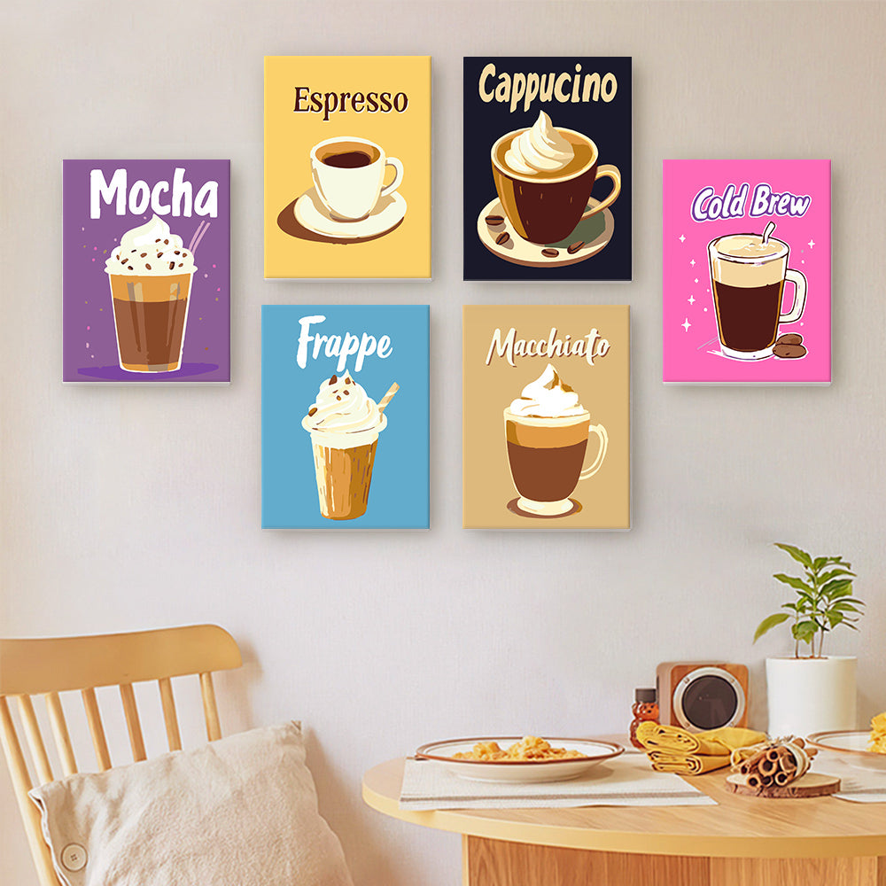 Malen nach Zahlen ¨C 6 Mini-Gem?lde | Buntes Kaffee-Set