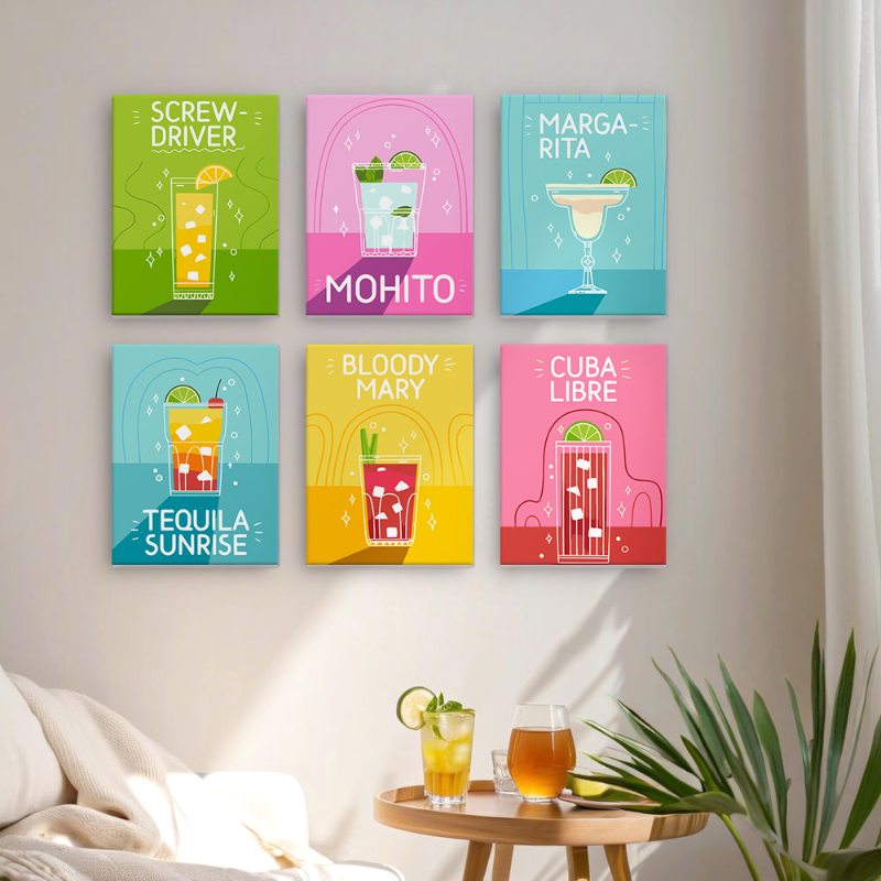 Malen nach Zahlen ¨C 6 Mini-Gem?lde | Paint & Pour Cocktail-Set
