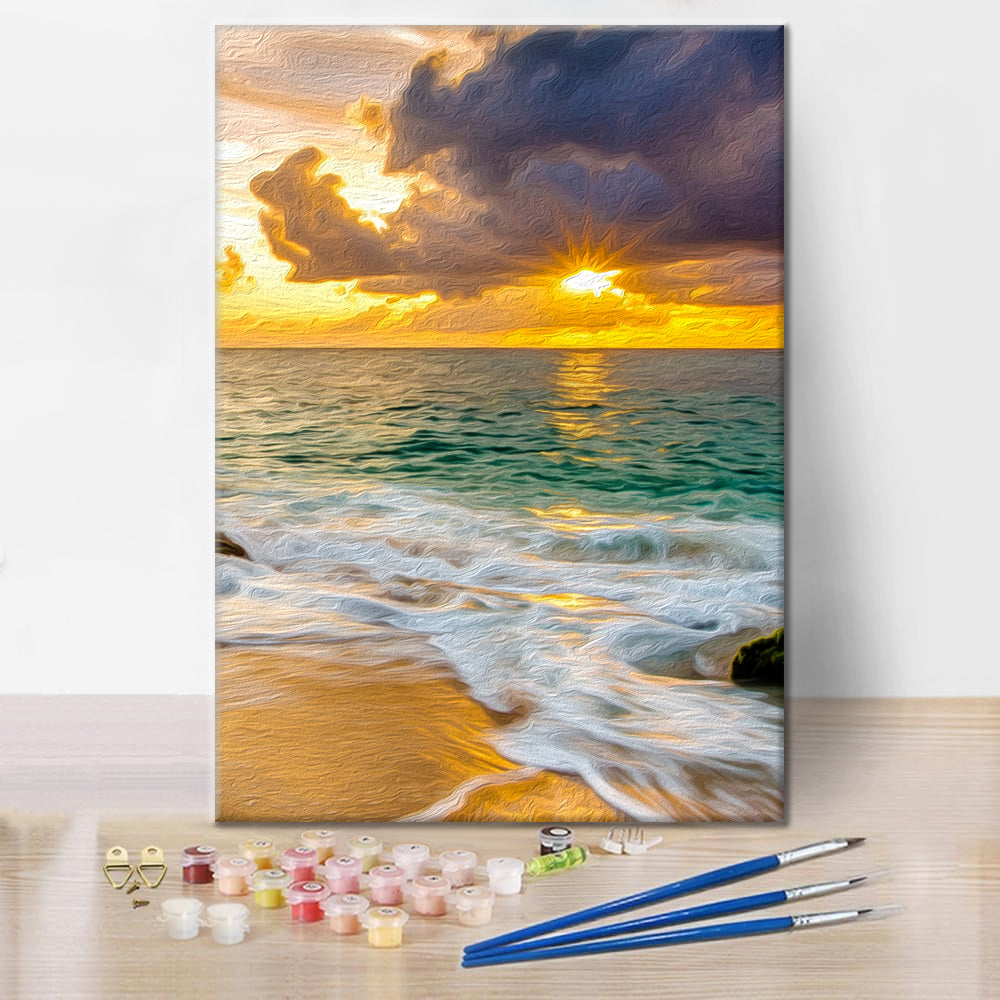 Farbenfroher Strand-Sonnenuntergang-Natur - Malen nach Zahlen