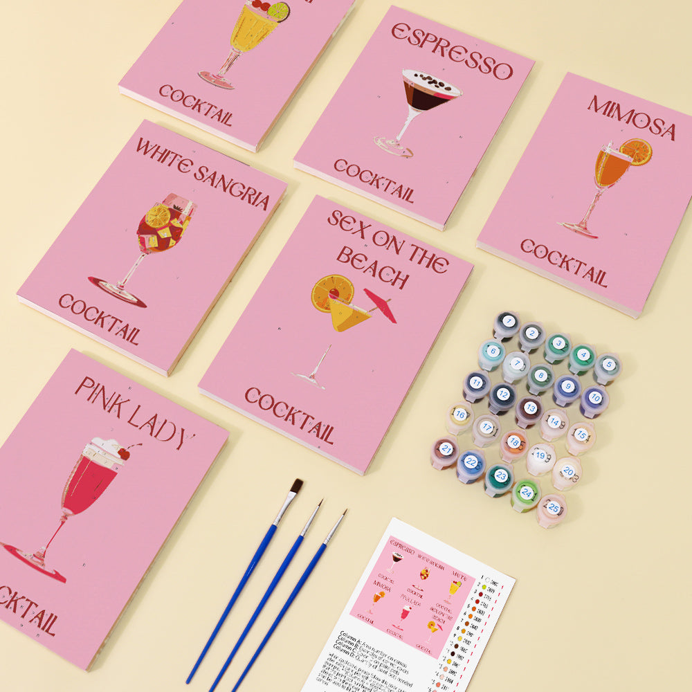 Malen nach Zahlen ¨C 6 Mini-Gem?lde | Pink Cocktail-Set