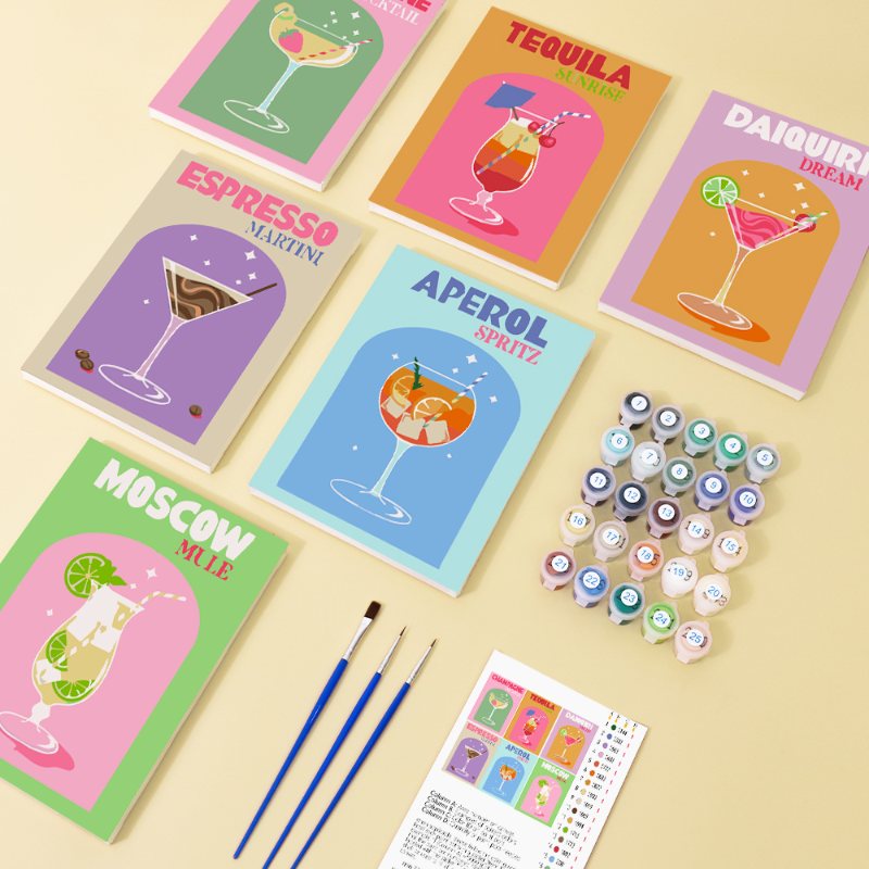 Malen nach Zahlen ¨C 6 Mini-Gem?lde | Sip & Paint Cocktail-Set