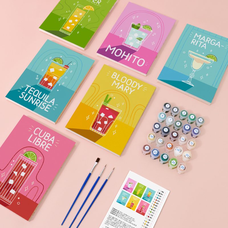 Malen nach Zahlen ¨C 6 Mini-Gem?lde | Paint & Pour Cocktail-Set