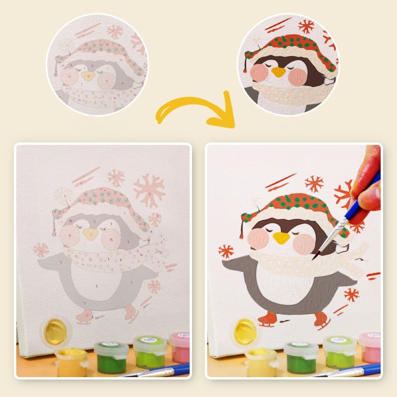 Malen nach Zahlen - 6 Mini Paintings | Weihnachts-Pinguine Set