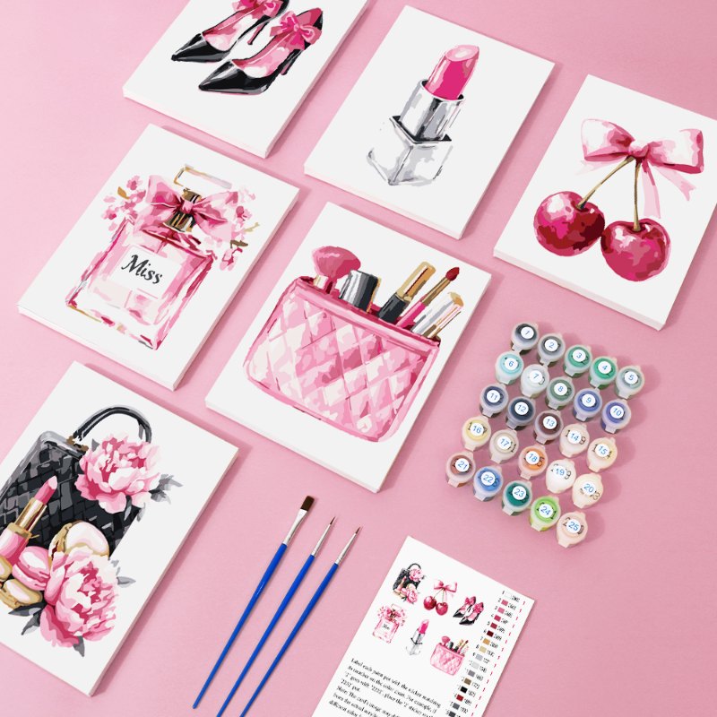 Malen nach Zahlen ¨C 6 Mini-Gem?lde | Pink glamour Set