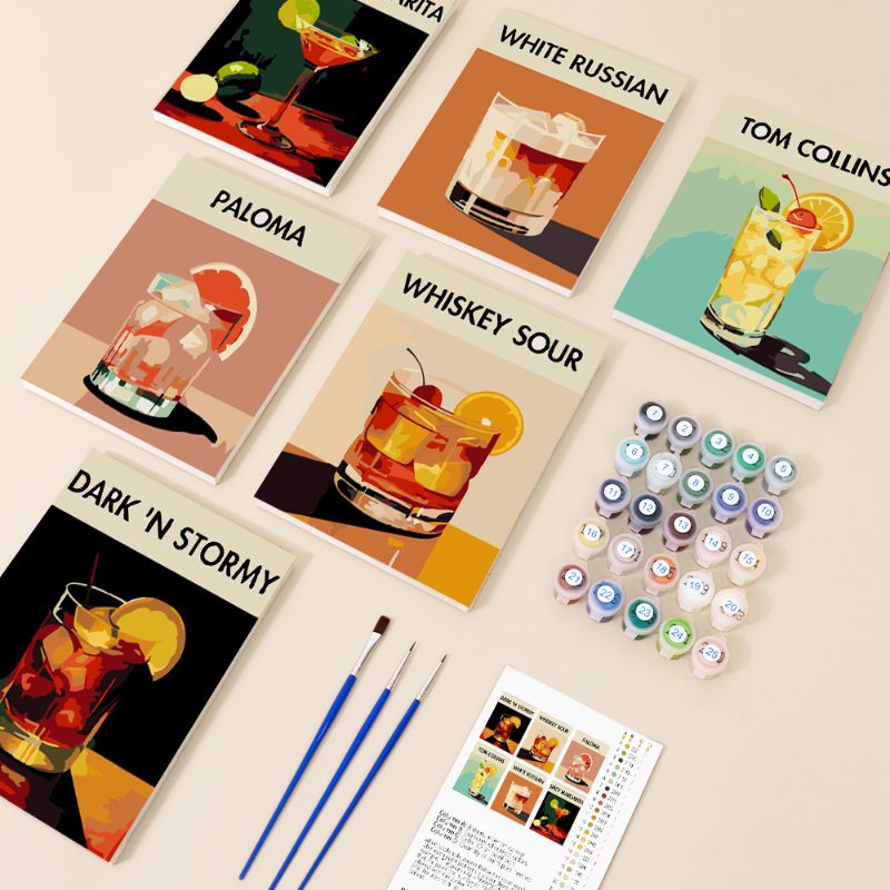 Malen nach Zahlen - 6 Mini-Gem?lde | Exotisches Cocktail-Set
