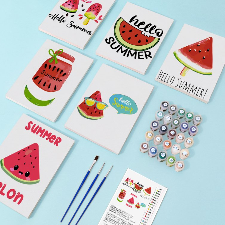 Malen nach Zahlen ¨C 6 Mini-Gem?lde | Summer Melon Set