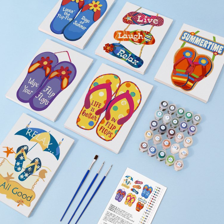 Malen nach Zahlen ¨C 6 Mini-Gem?lde | Flip-Flop Sommer-Set