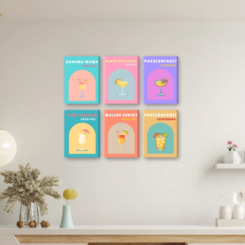 Malen nach Zahlen ¨C 6 Mini-Gem?lde | Tropisches Cocktail-Set