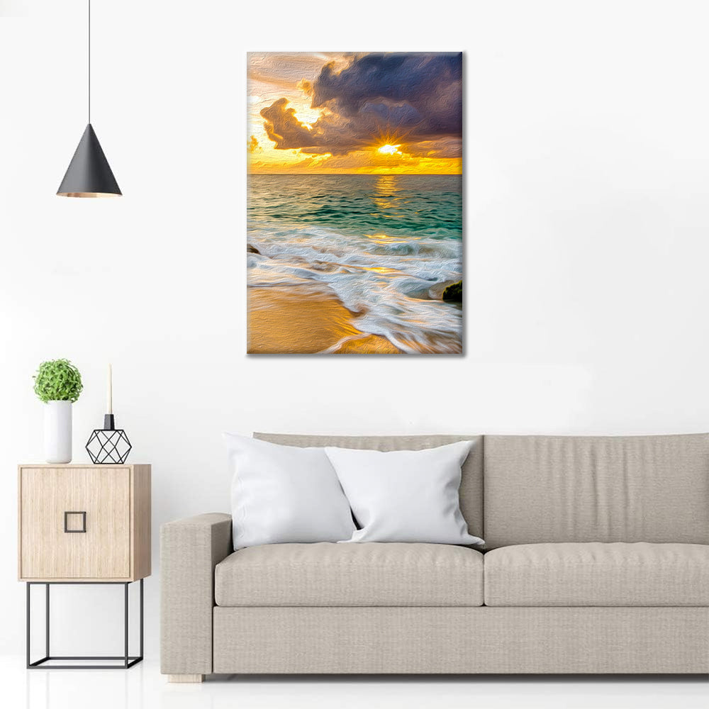 Farbenfroher Strand-Sonnenuntergang-Natur - Malen nach Zahlen