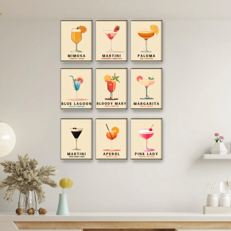 Malen nach Zahlen - 9 Mini-Gem?lde | Pastell Cocktail Poster-Set