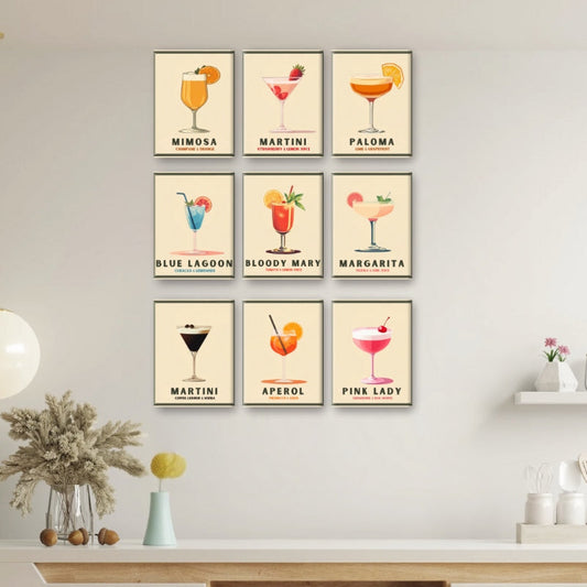 Malen nach Zahlen - 9 Mini-Gem?lde | Pastell Cocktail Poster-Set