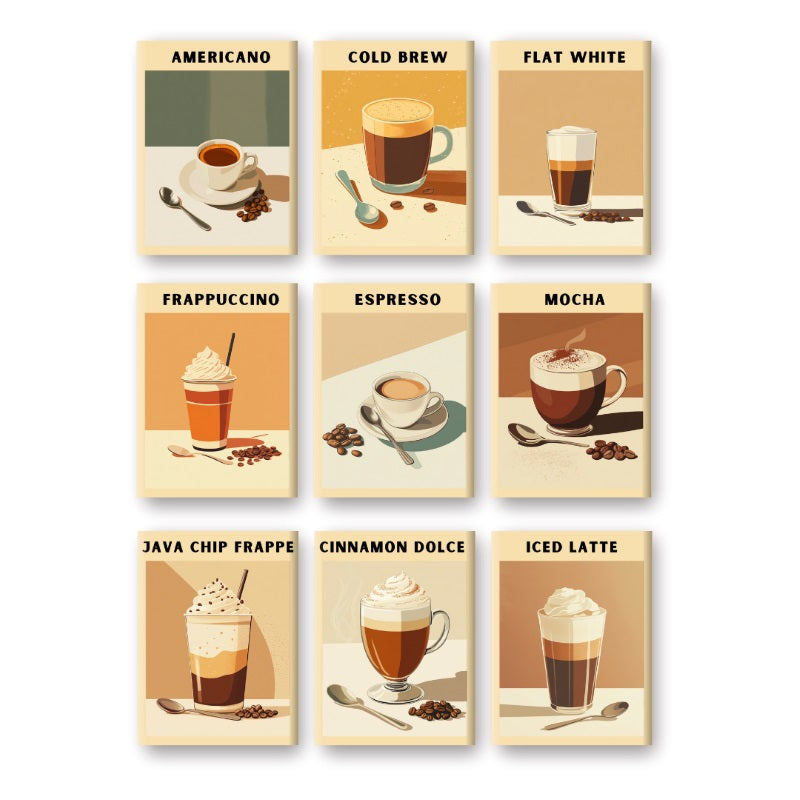 Malen nach Zahlen - 9 Mini-Gem?lde | Kaffee Poster-Set
