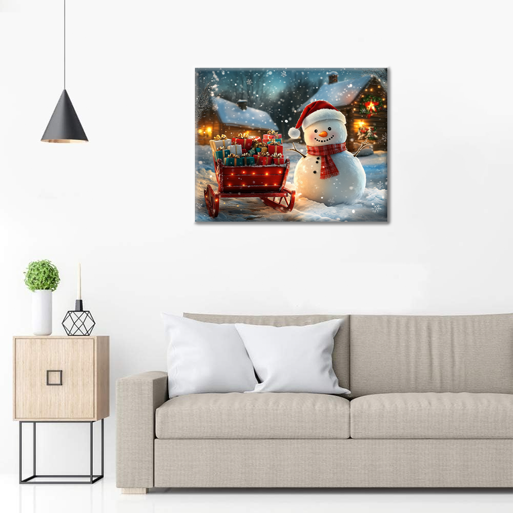 Schneemann und Weihnachtsgeschenke - Malen nach Zahlen