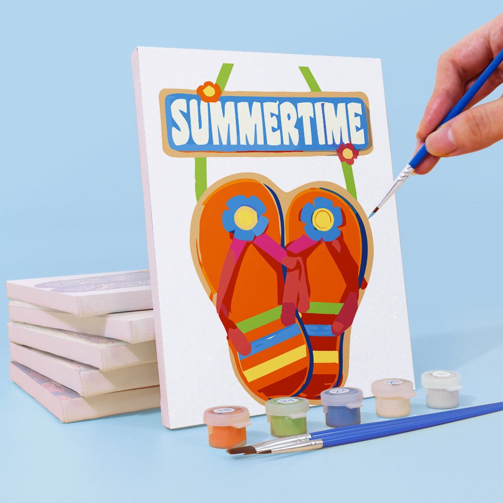 Malen nach Zahlen ¨C 6 Mini-Gem?lde | Flip-Flop Sommer-Set