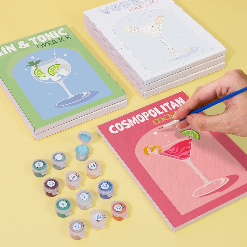 Malen nach Zahlen - 6 Mini-Gem?lde | Buntes Cocktail-Set