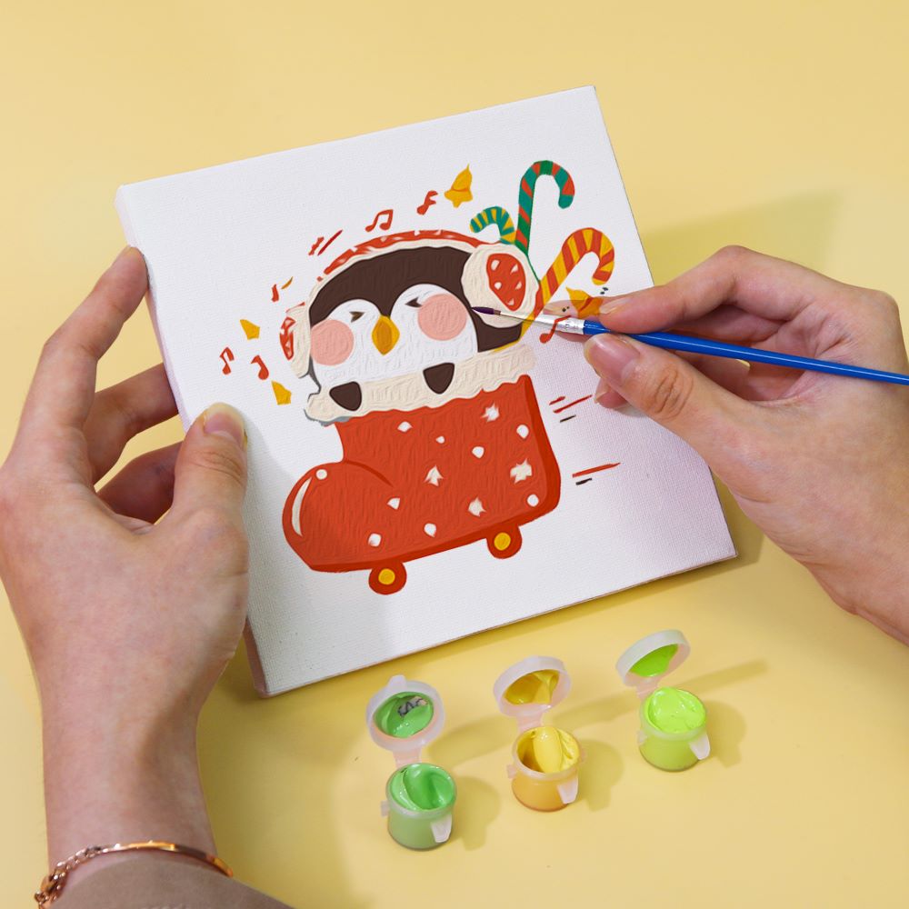 Malen nach Zahlen - 6 Mini Paintings | Weihnachts-Pinguine Set