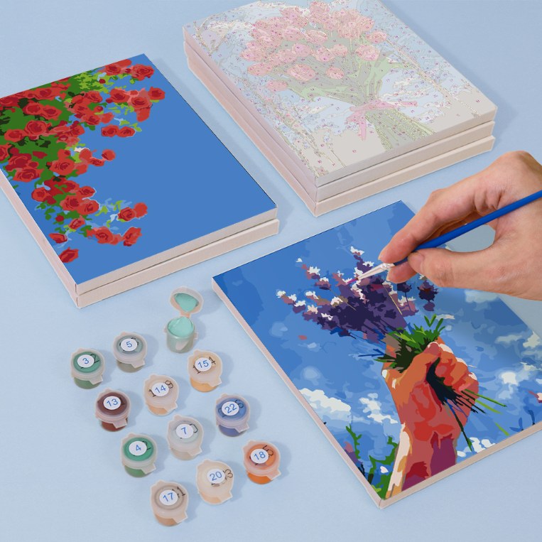 Malen nach Zahlen ¨C 6 Mini-Gem?lde | Blumenstr?u?e im Himmel-Set