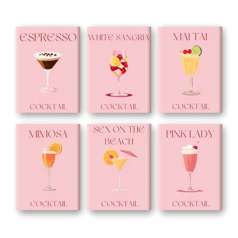 Malen nach Zahlen ¨C 6 Mini-Gem?lde | Pink Cocktail-Set