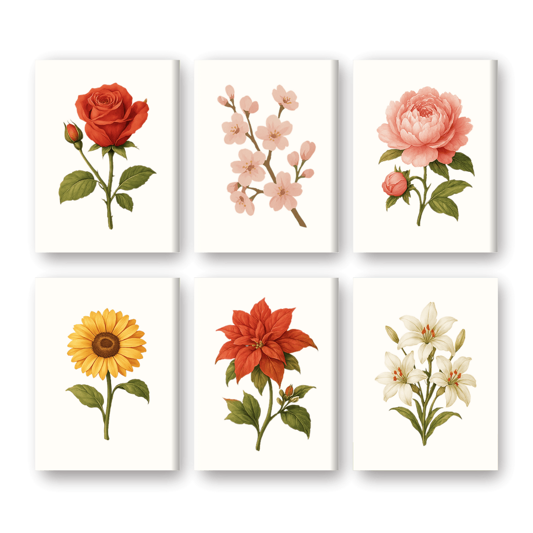 Malen nach Zahlen ¨C 6 Mini-Gem?lde | Blumen & Rosen-Set