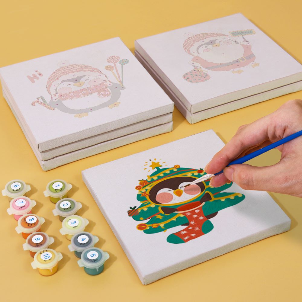Malen nach Zahlen - 6 Mini Paintings | Weihnachts-Pinguine Set