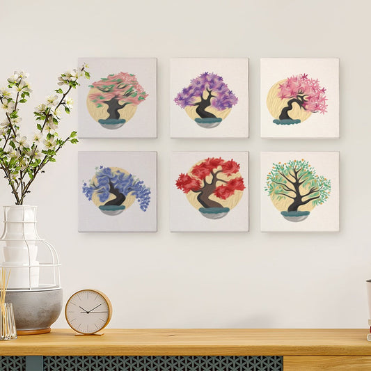 Malen nach Zahlen - 6 Mini-Gem?lde | Bunte B?ume Set