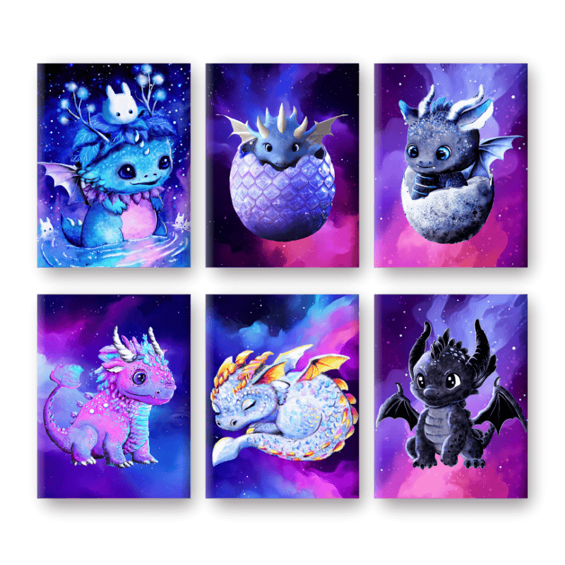 6 Mini-Gem?lde | Little Dragons Set - by Tiny Tami