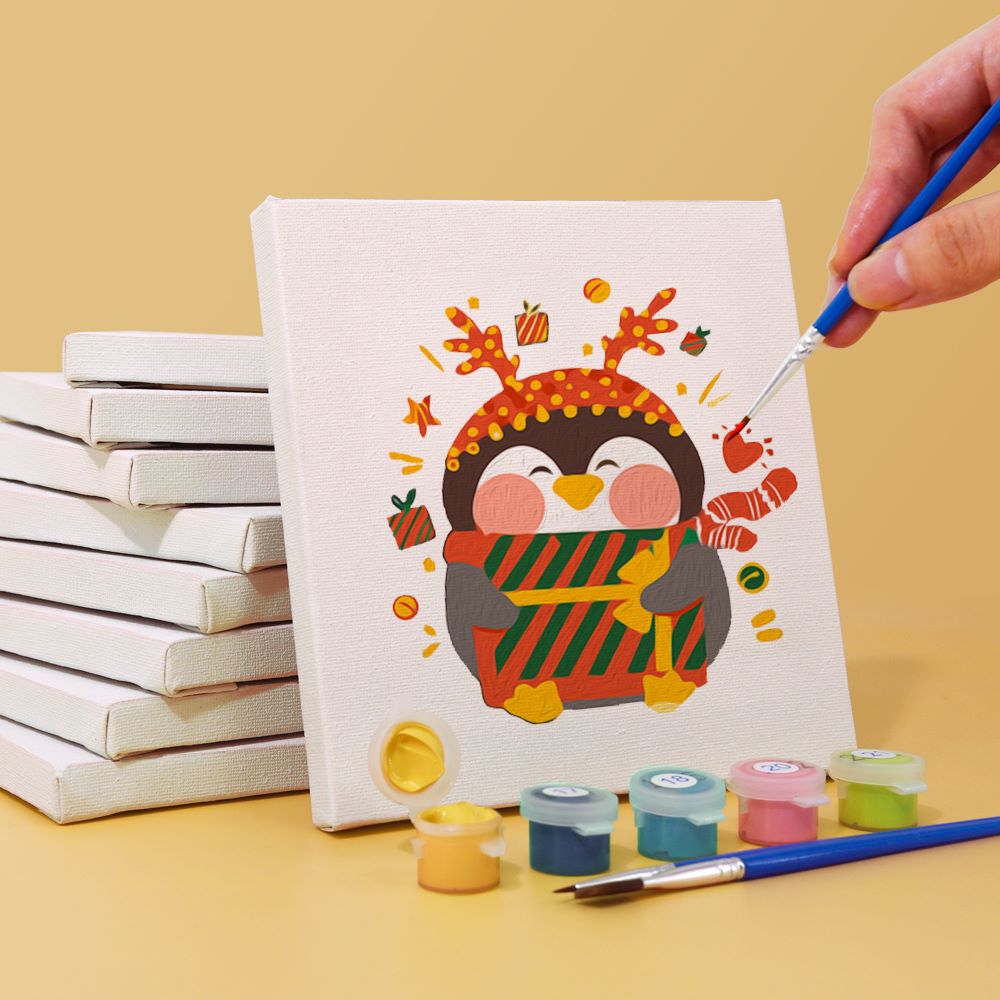 Malen nach Zahlen - 6 Mini Paintings | Weihnachts-Pinguine Set
