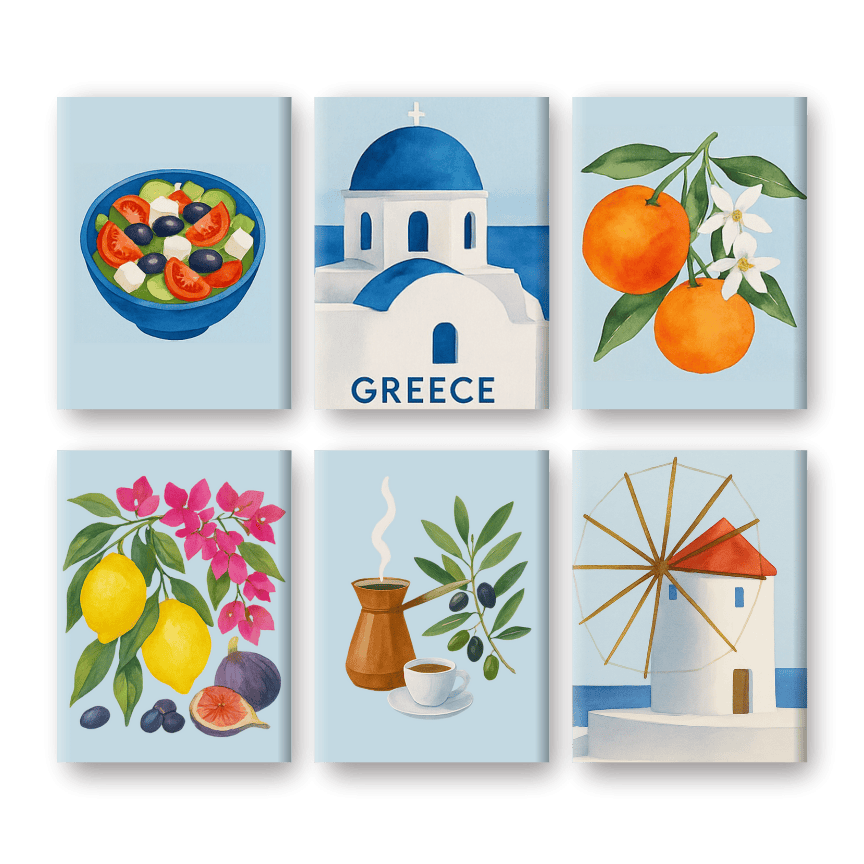 Malen nach Zahlen ¨C 6 Mini-Gem?lde | Griechischer Sommer Set