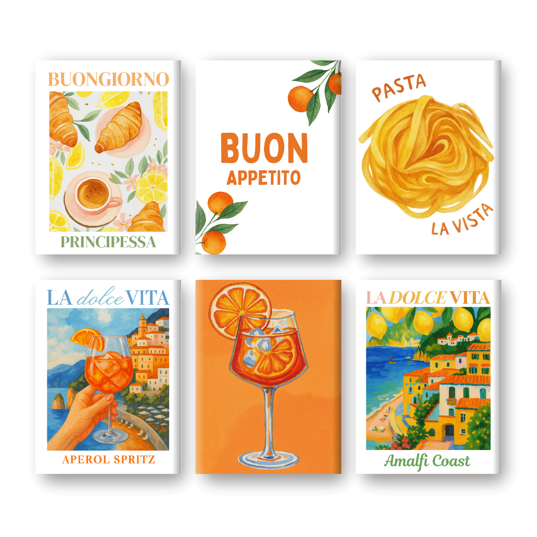 Malen nach Zahlen ¨C 6 Mini-Gem?lde | Italienisches Buon-Appetito-Set