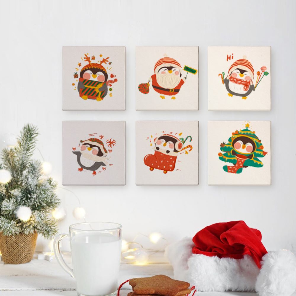 Malen nach Zahlen - 6 Mini Paintings | Weihnachts-Pinguine Set