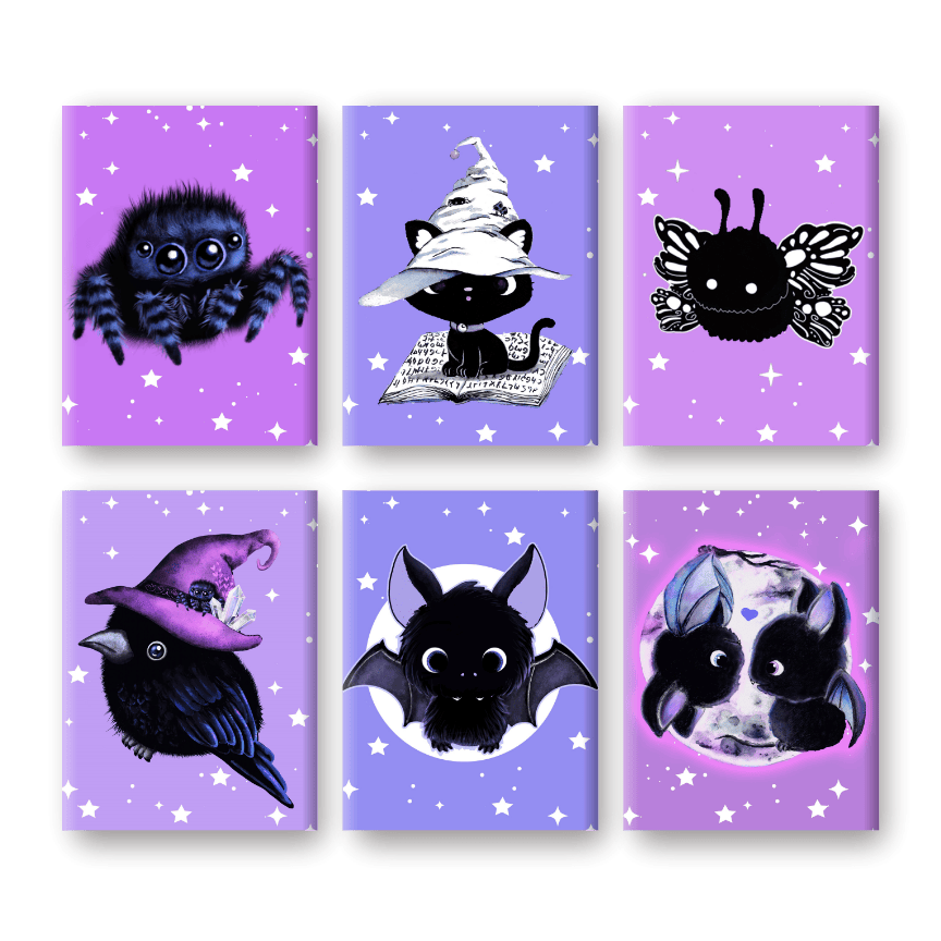 6 Mini-Gem?lde | Sweet Gothic Creatures - by Tiny Tami