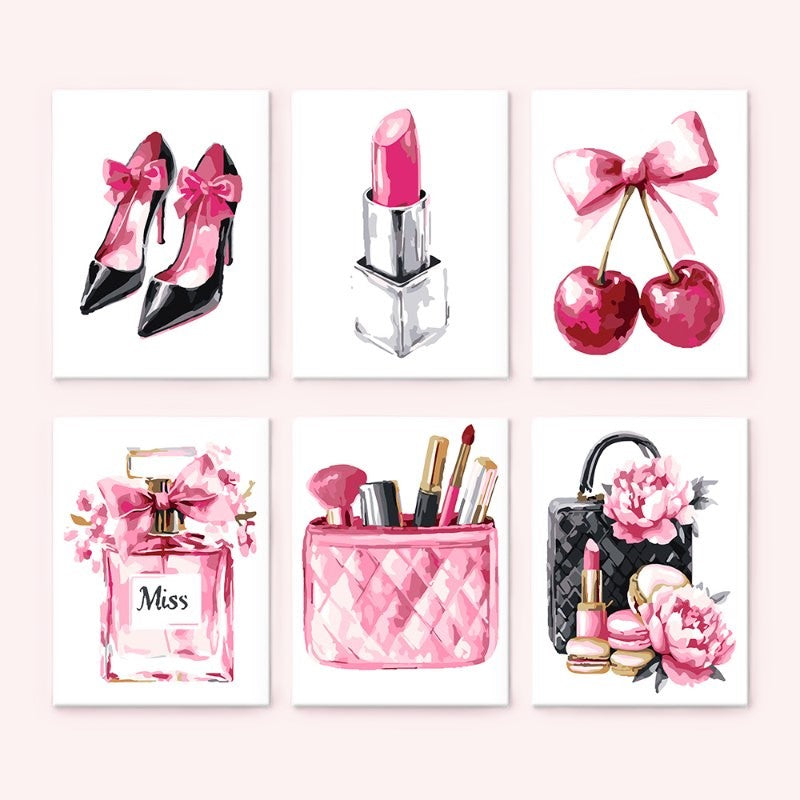 Malen nach Zahlen ¨C 6 Mini-Gem?lde | Pink glamour Set