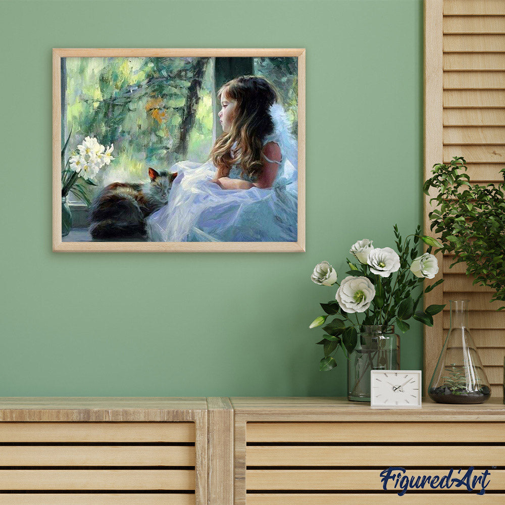 Girl looking through the window