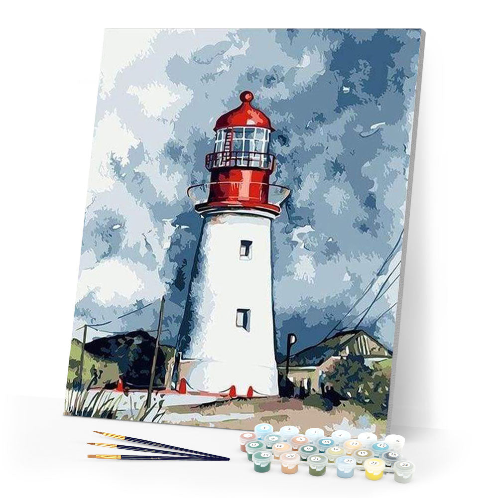 Lighthouse under a Cloudy Sky