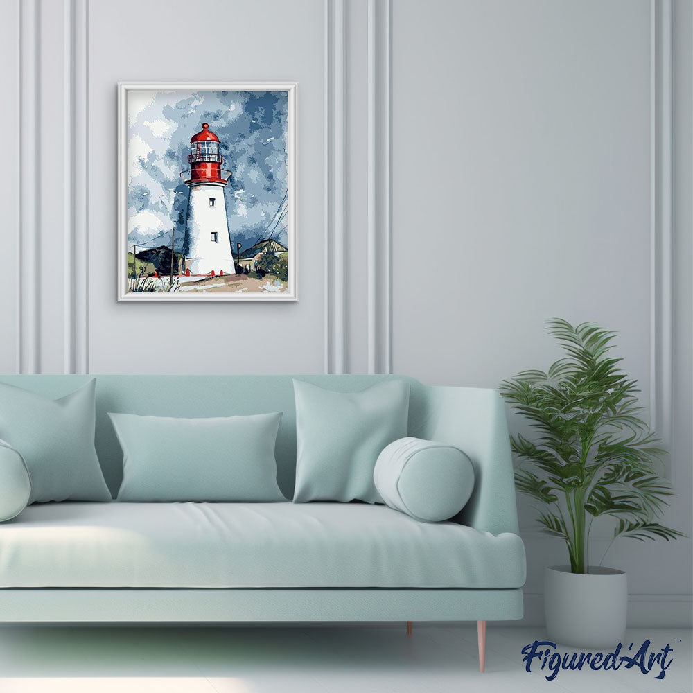Lighthouse under a Cloudy Sky