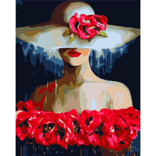Woman with Hat and Flowers