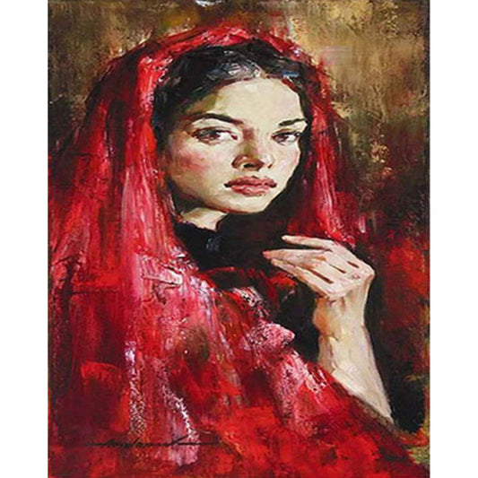 Woman in Red Veil