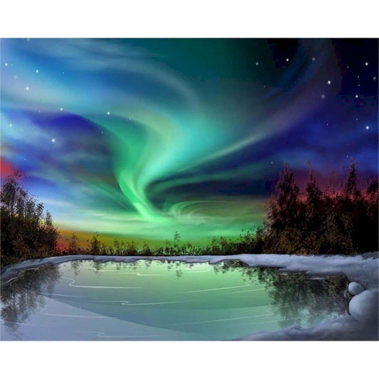 Aurora borealis and Lake