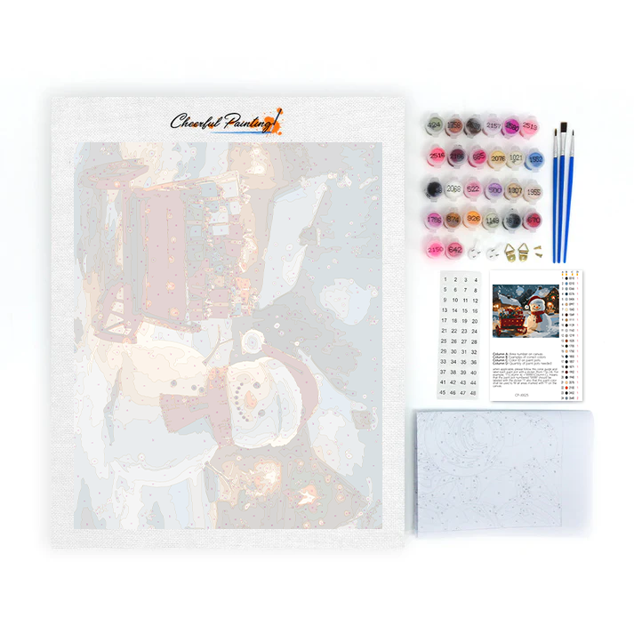 Schneemann und Weihnachtsgeschenke - Malen nach Zahlen