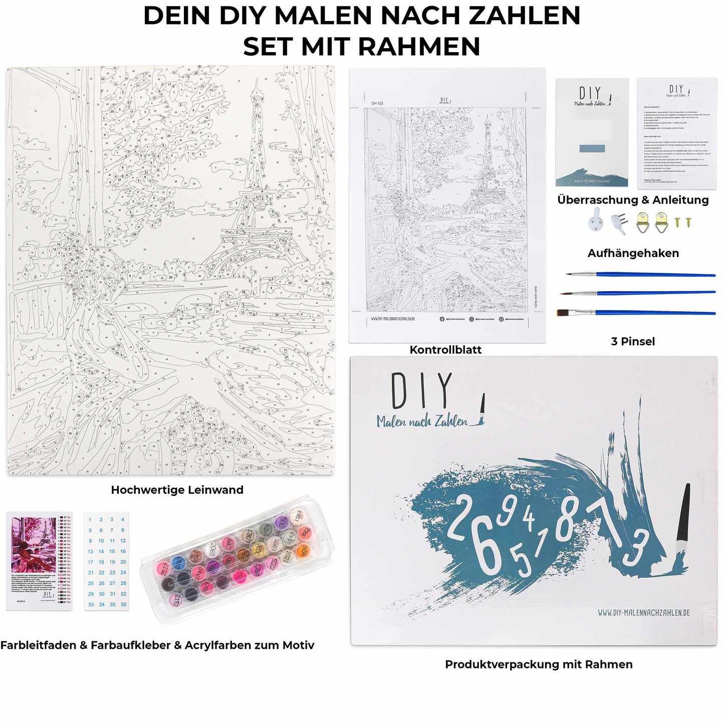 Mini Malen nach Zahlen mit Rahmen - Pink sky